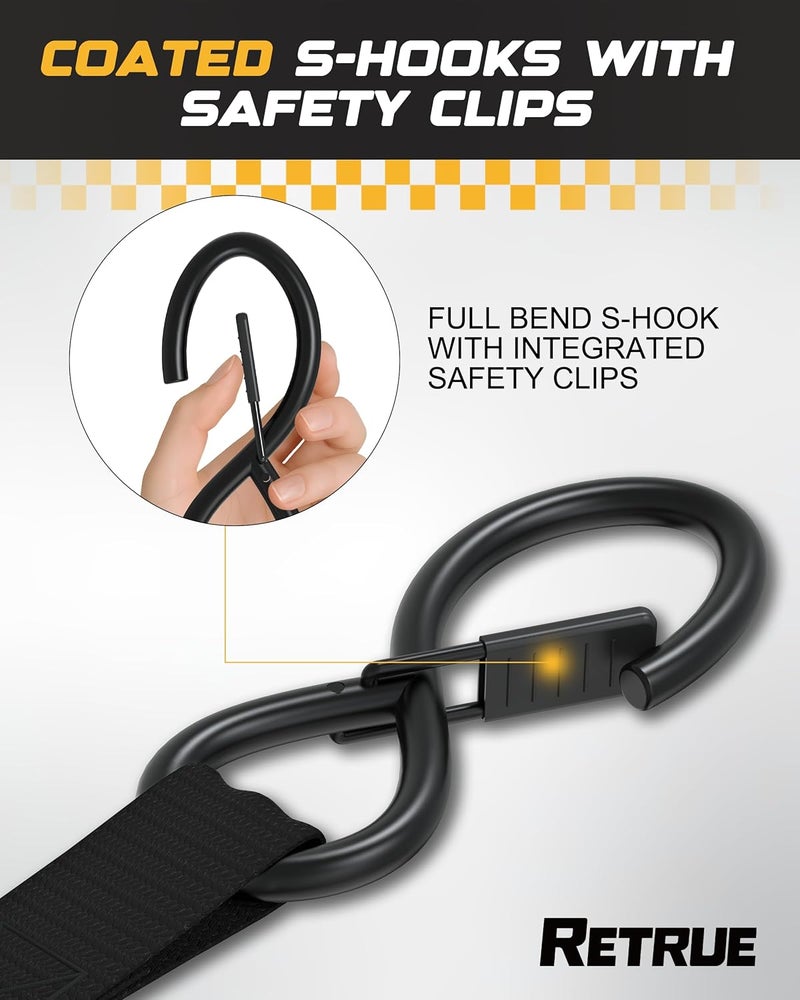 RETRUE Heavy Duty Self-Retracting Ratchet Straps, 10 Feet Retractable Ratchet Tie Down Straps with 1,500lb Break Strength for Trailers, Motorcycles, ATVs, Moving, Cargo Handling & More, Black (4 Pack) - Image 4